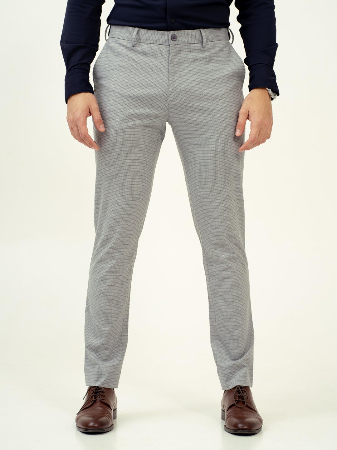 Marble Grey Micro Checks Stretch Pants