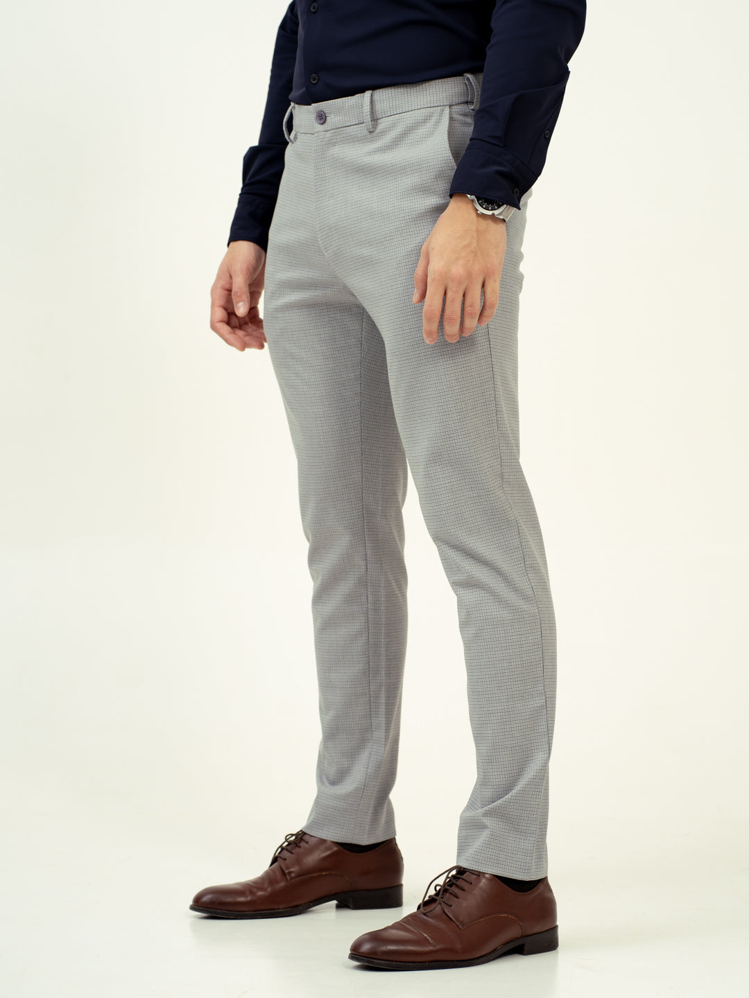 Marble Grey Micro Checks Stretch Pants