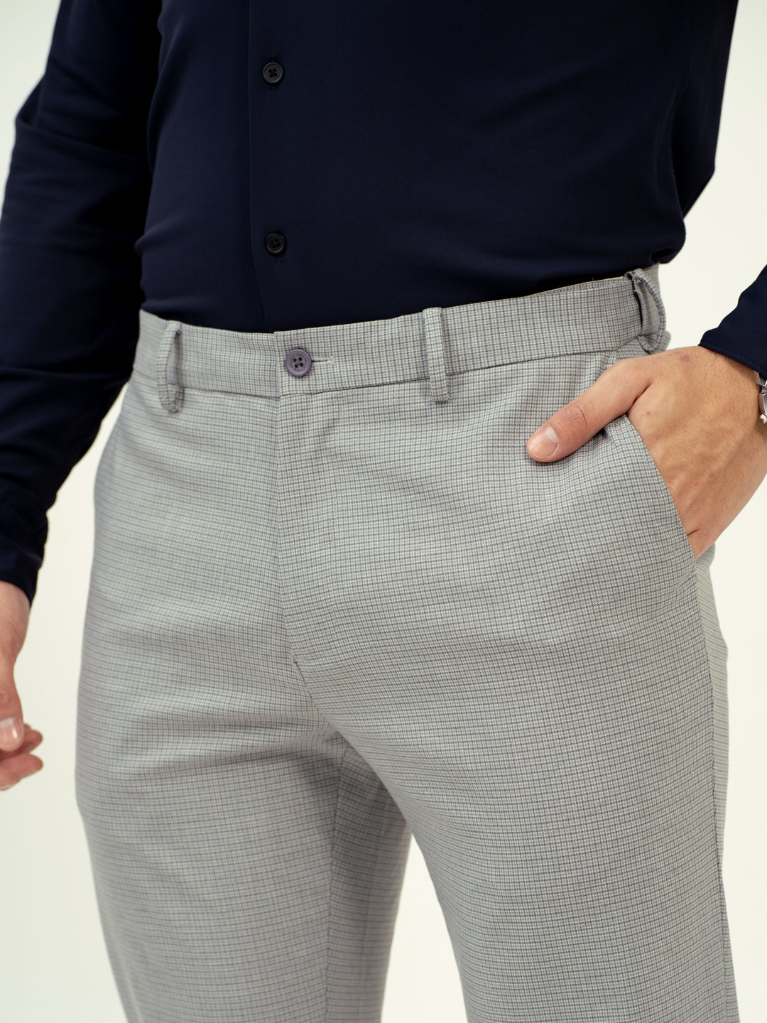 Marble Grey Micro Checks Stretch Pants