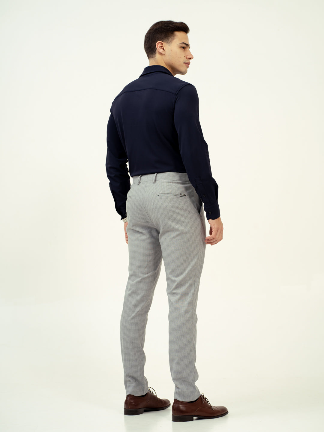 Marble Grey Micro Checks Stretch Pants