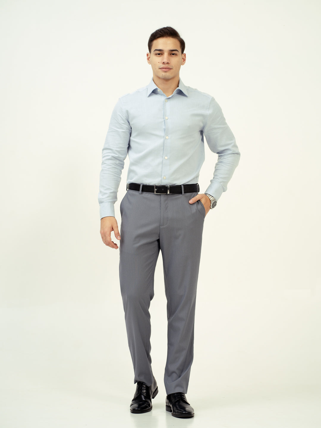 Drift Grey Mini Checks Stretch Formal Pants