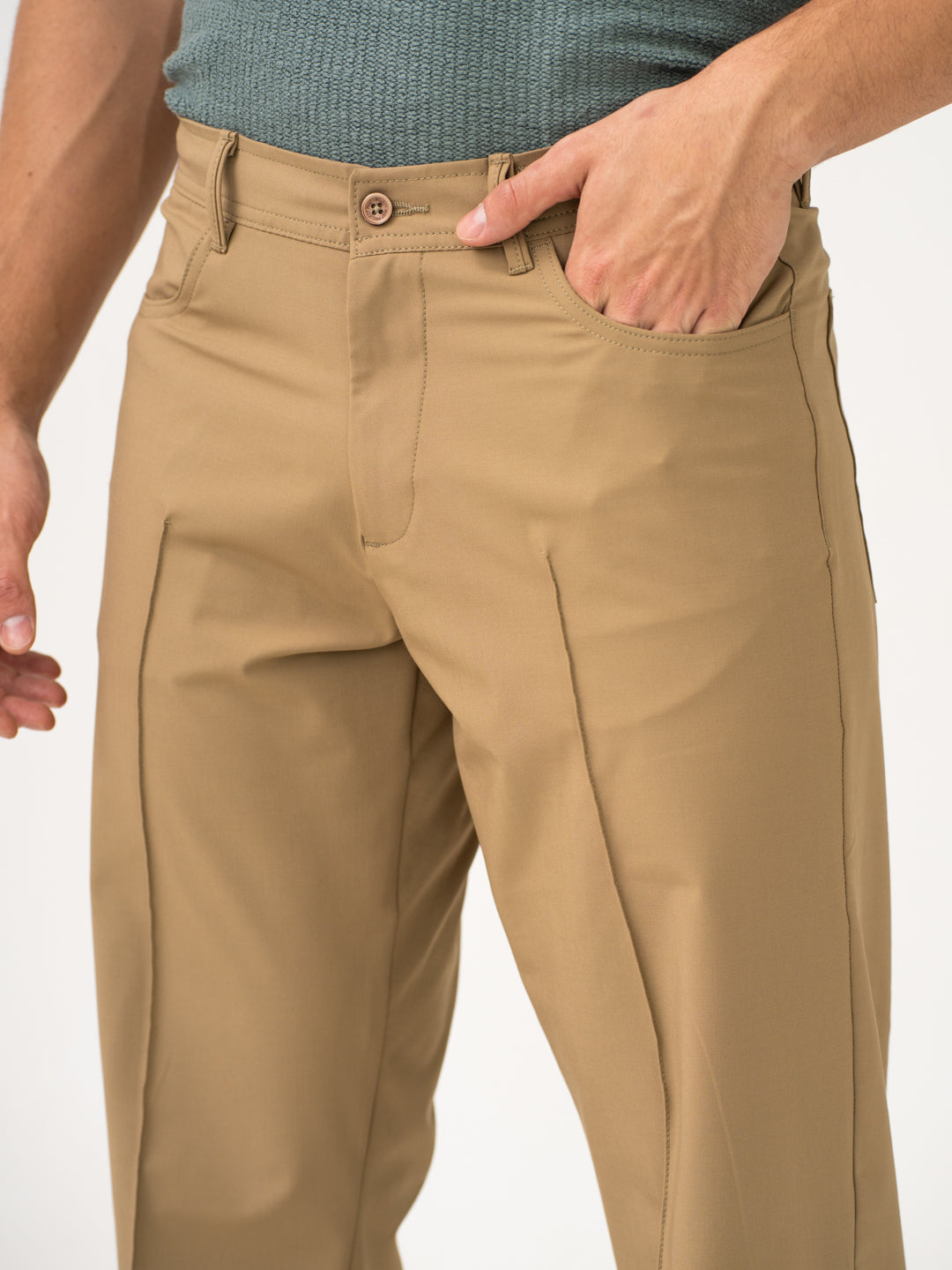 Pecan Khaki Relaxed Fit Korean Pintuck Pants