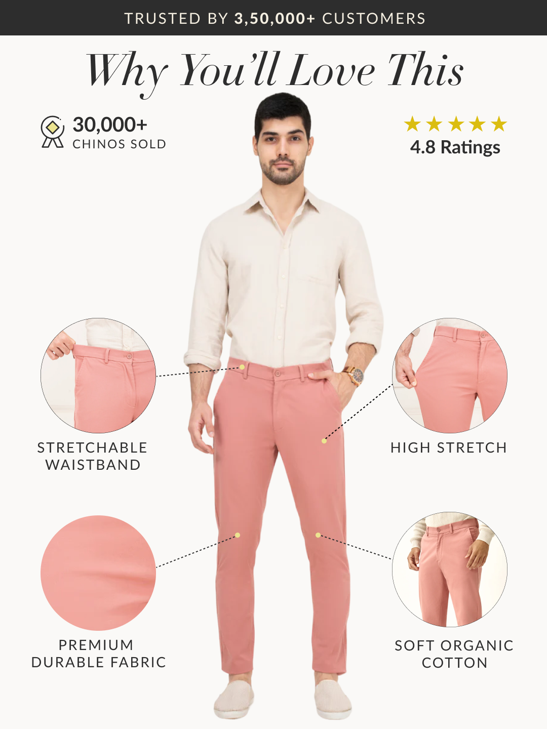 Dive Pink Slim Fit Stretch Chinos