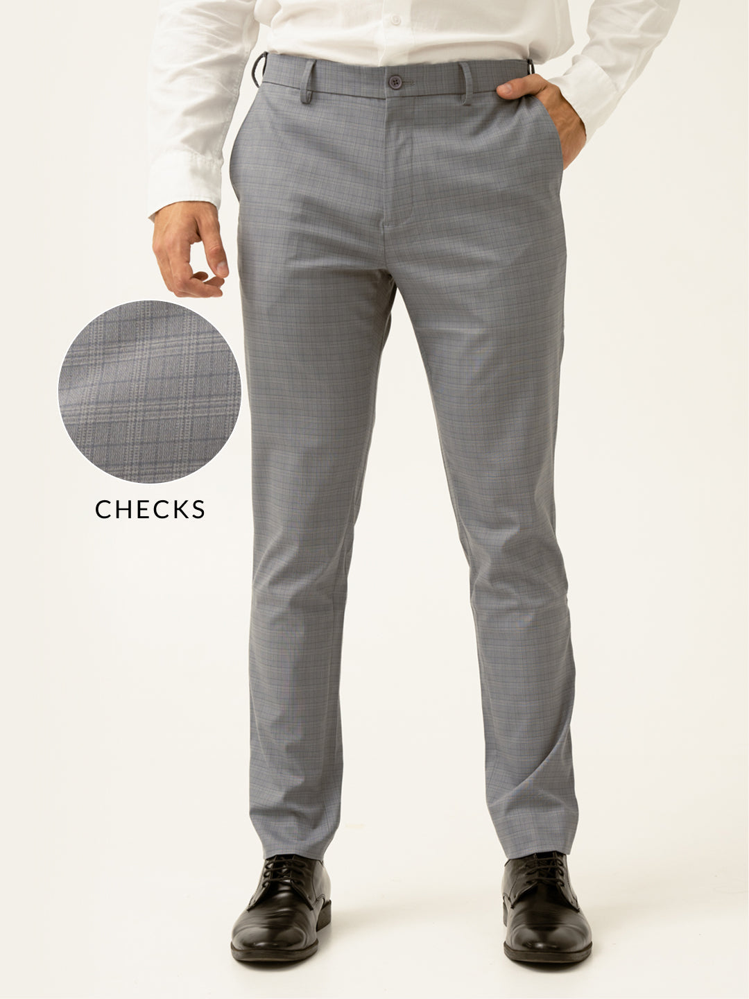 Dolphin Grey Checks Slim Fit Stretch Formal Pant
