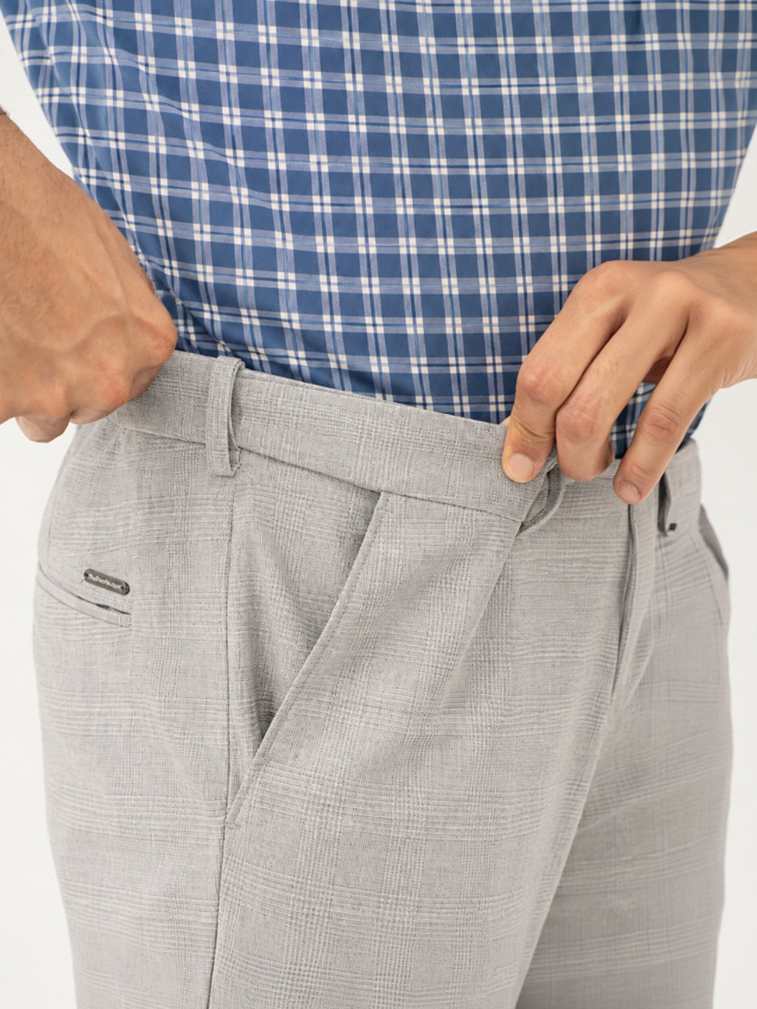Ion Grey Checks Slim Fit Stretch Formal Pants