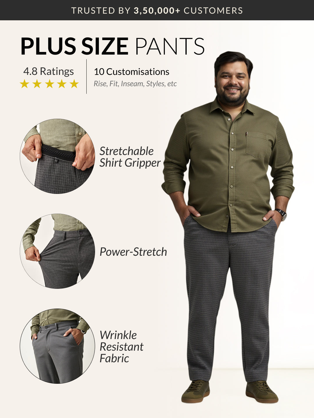 Grey Checks Plus Size Power-Stretch Pants