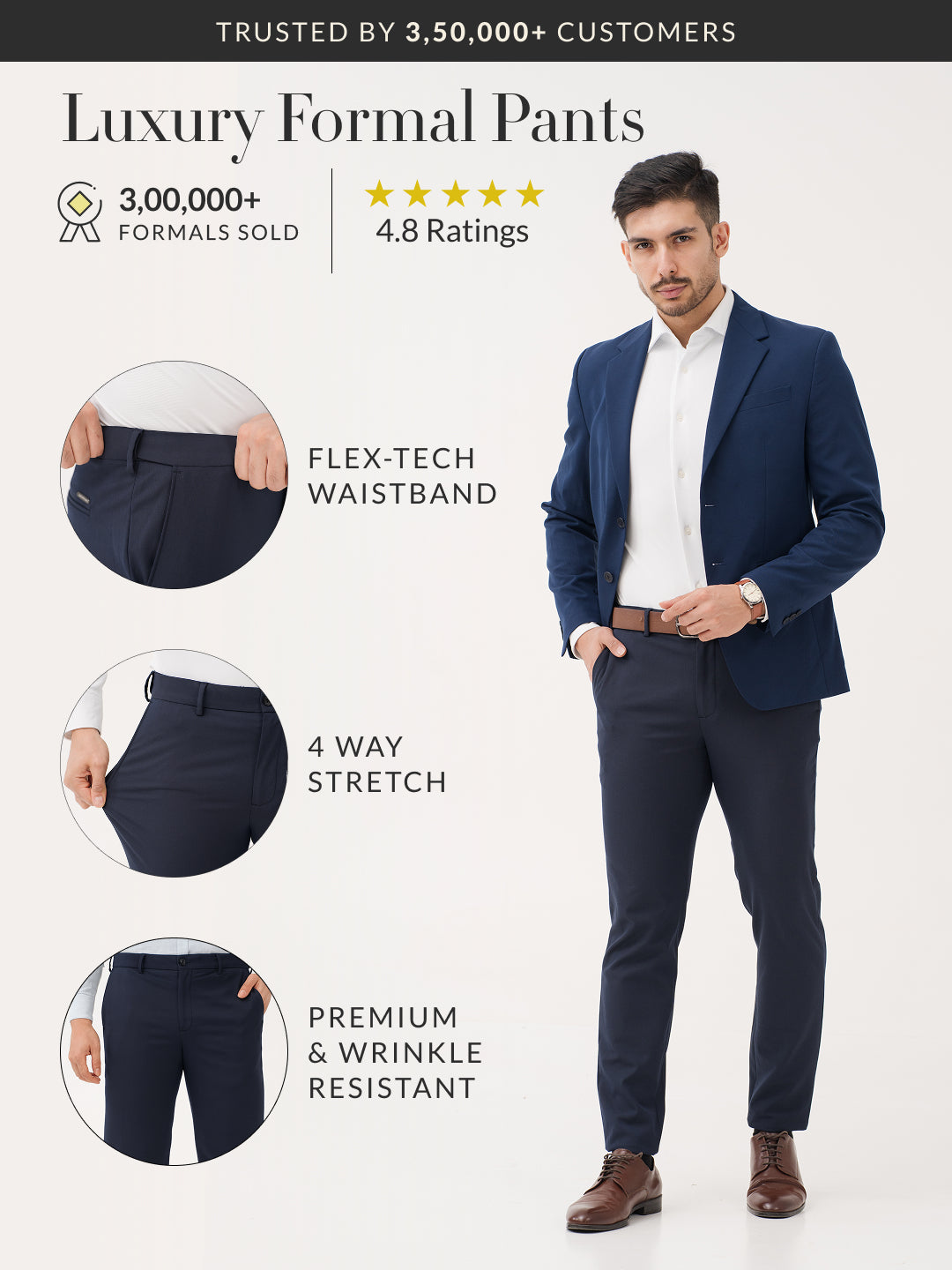 Kairo Navy Luxury Twill Relaxed Fit Stretch Formal Pants