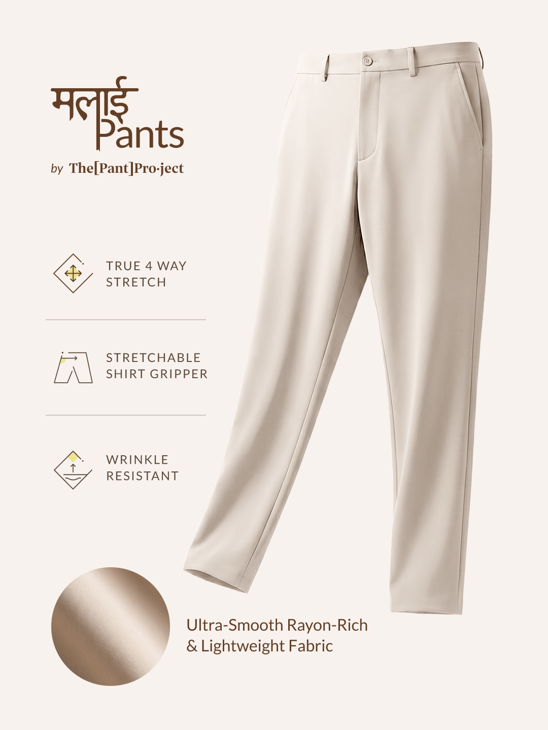 Malai Pants Cream Soft-touch Slim Fit Power Stretch Pants