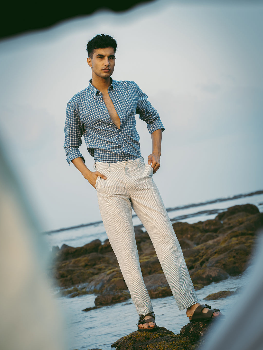 Milo Beige Stripes Seersucker Pants