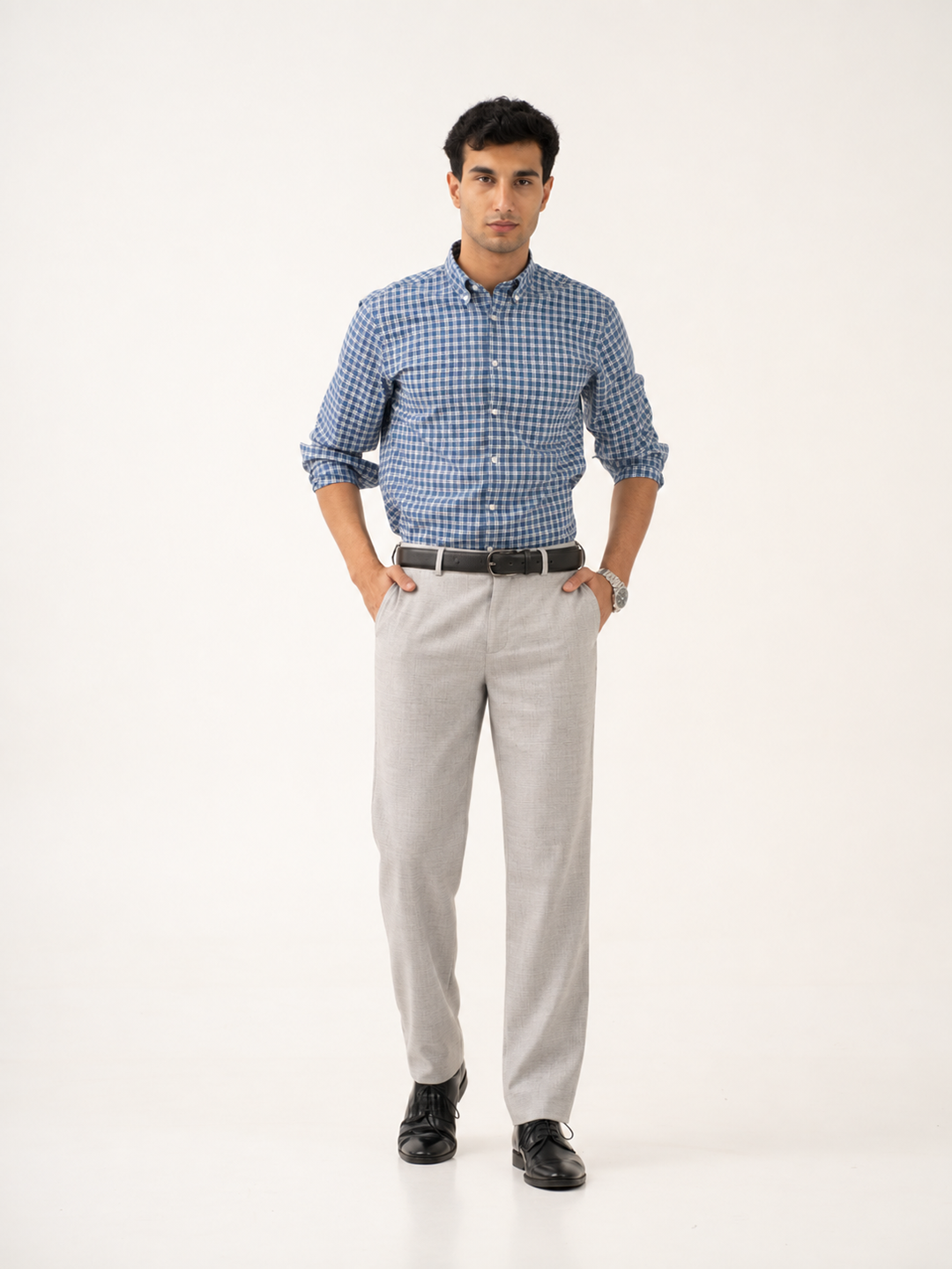 Ion Grey Checks Slim Fit Stretch Formal Pants