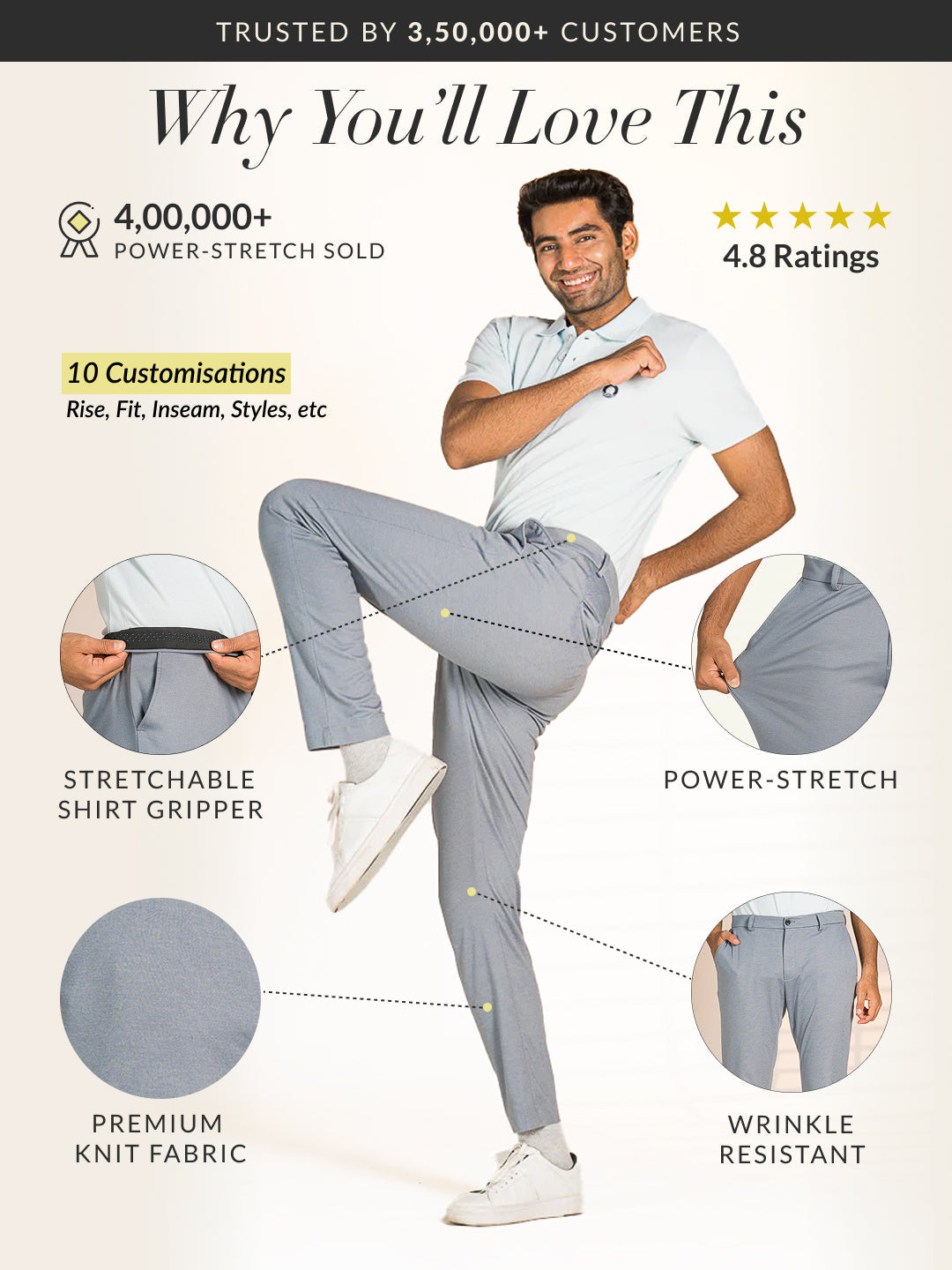 Steel Grey Power-Stretch Pants