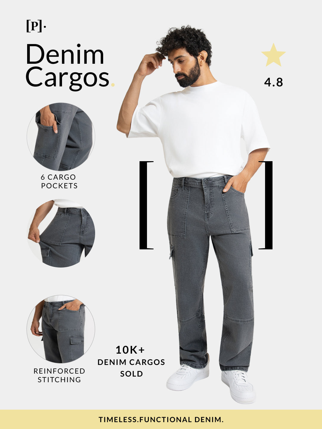 Trail Grey Relaxed Fit Denim Cargos