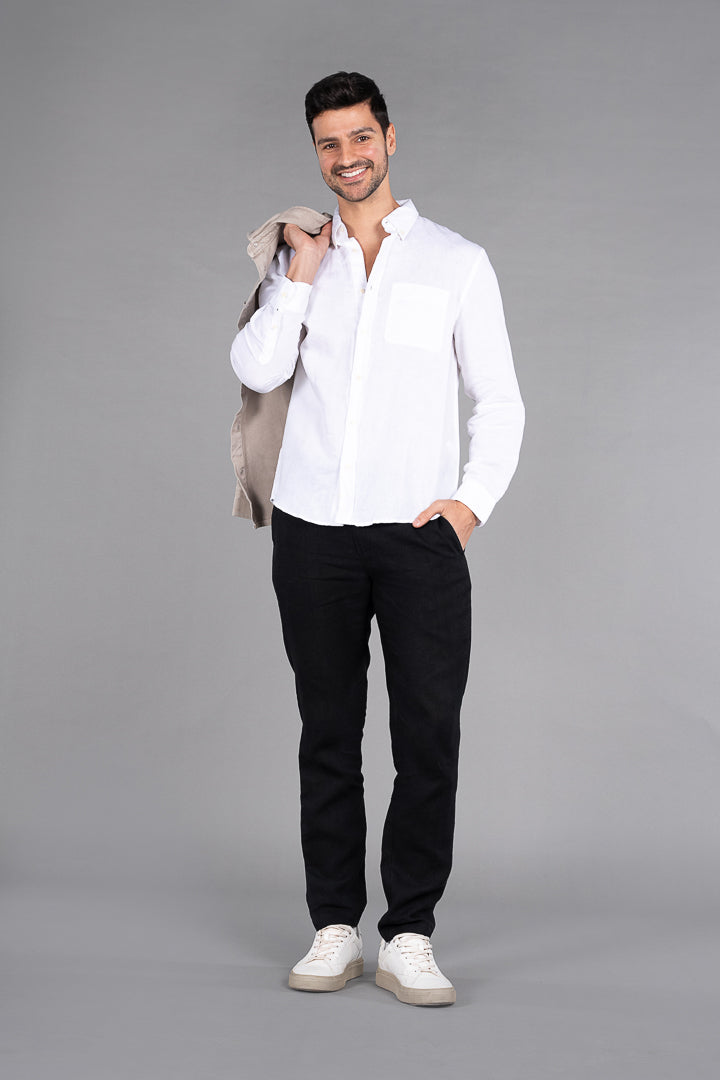 Natural Black 100% Linen Pants