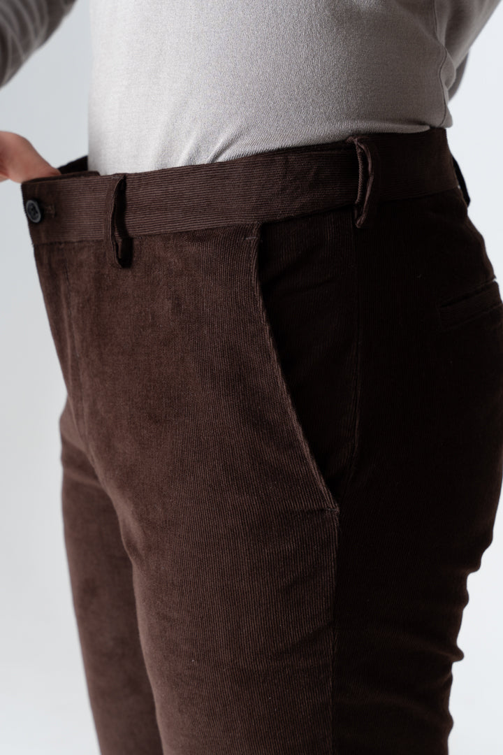 Coffee Brown Corduroy Stretch Pants