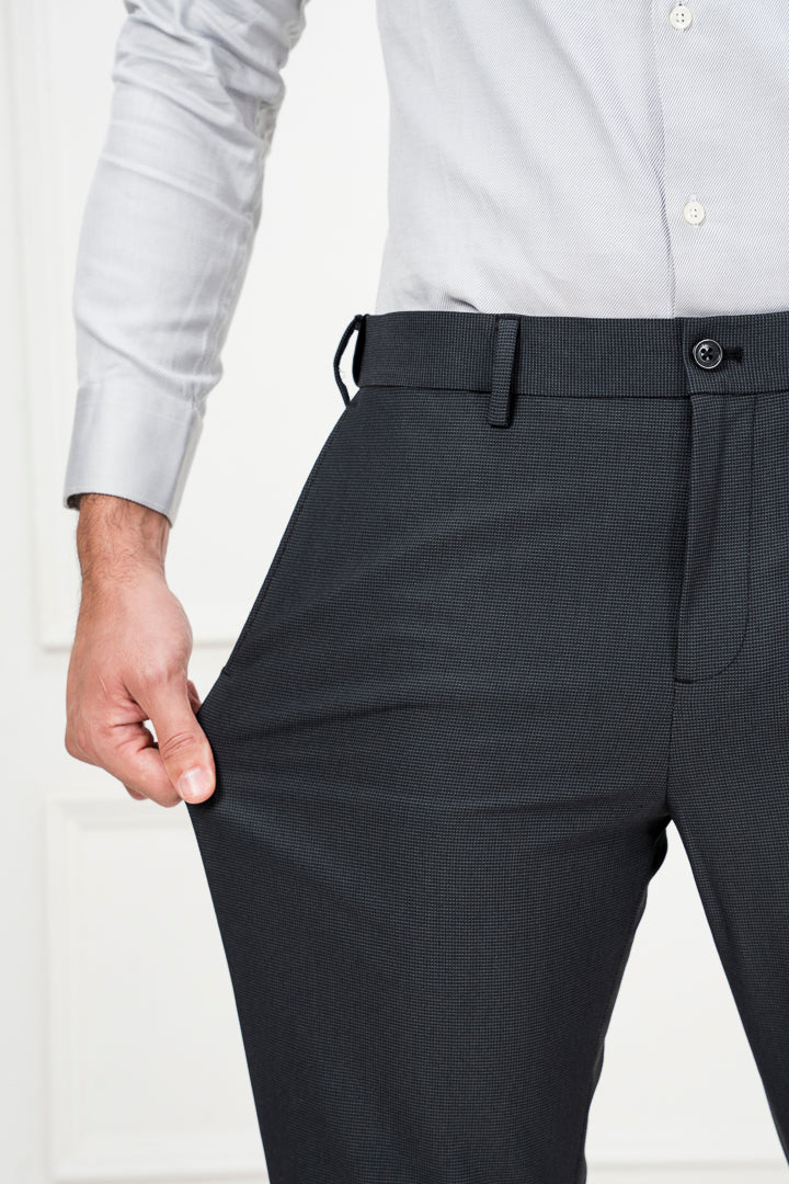 New York Black Micro Checks Stretch Pants
