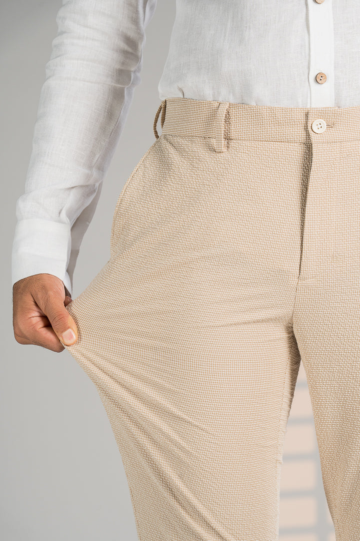 Jaisalmer Khaki Checks Seersucker Pants