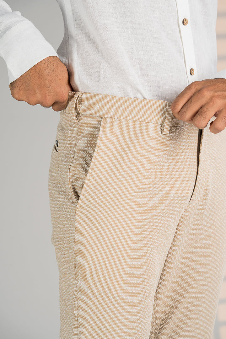 Jaisalmer Khaki Checks Seersucker Pants