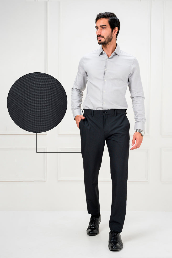 New York Black Micro Checks Stretch Pants