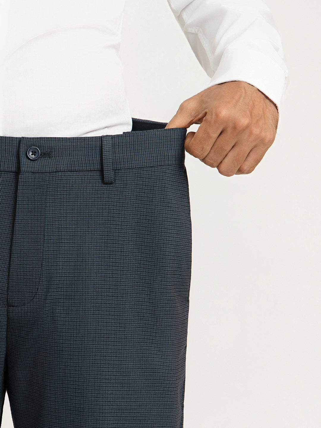 Ferron Grey Micro Checks Relaxed Fit Formal Trousers