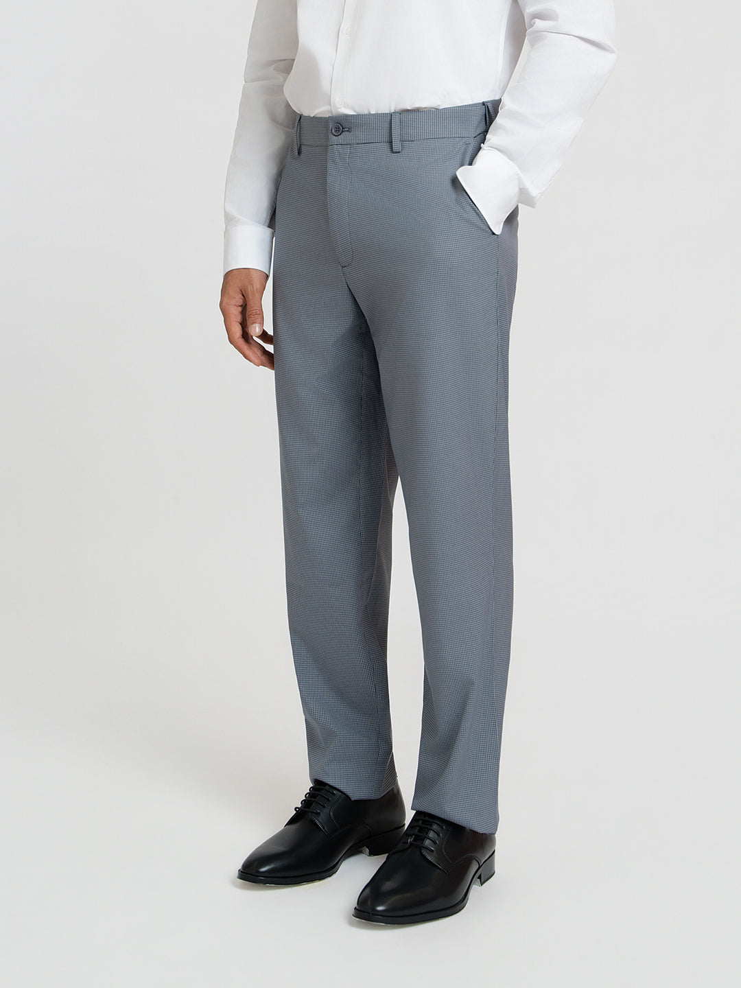 Zenthra Grey Mini Checks Relaxed Fit Formal Trousers