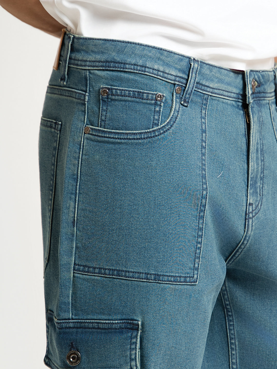 Dusty Blue Relaxed Fit Denim Cargos