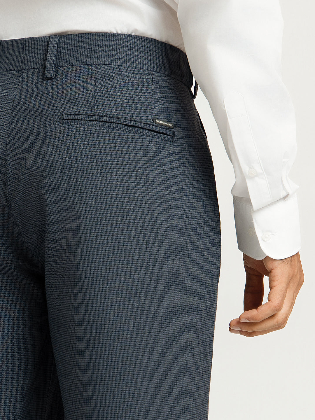 Ferron Grey Micro Checks Relaxed Fit Formal Trousers