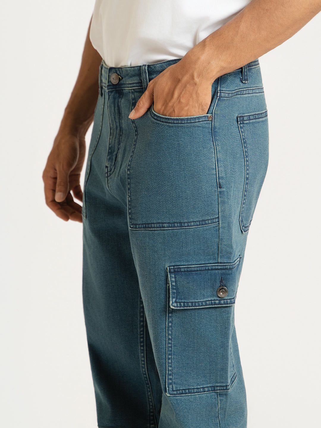 Dusty Blue Relaxed Fit Denim Cargos