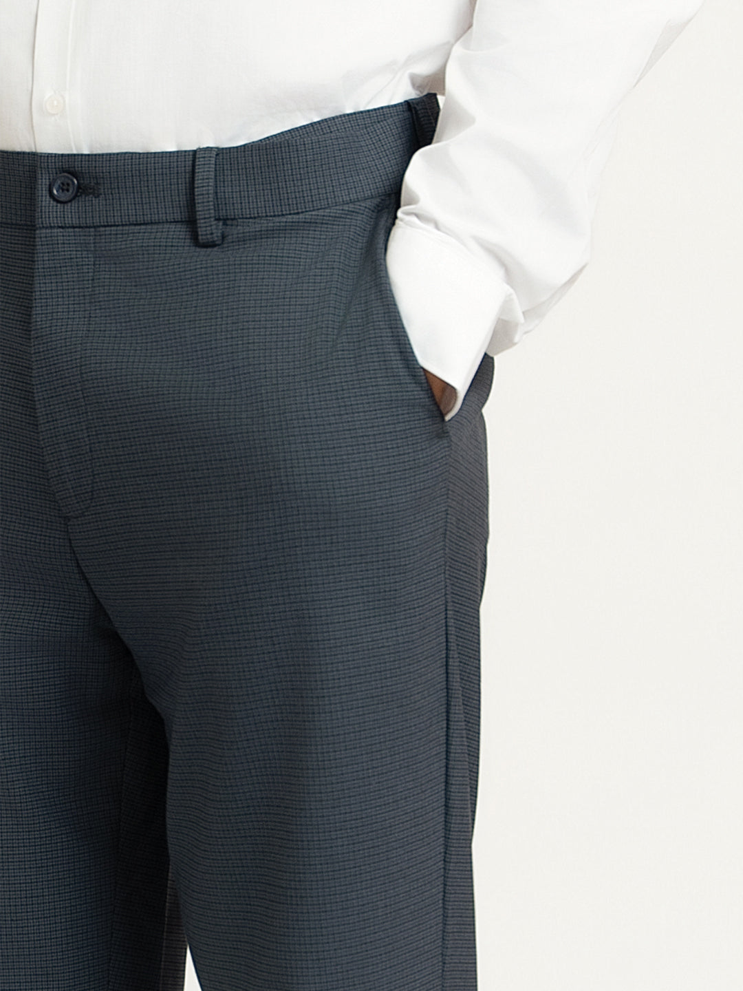 Ferron Grey Micro Checks Relaxed Fit Formal Trousers