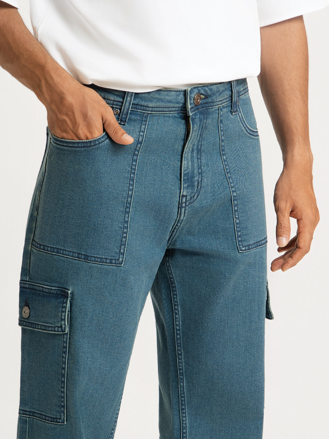 Dusty Blue Relaxed Fit Denim Cargos