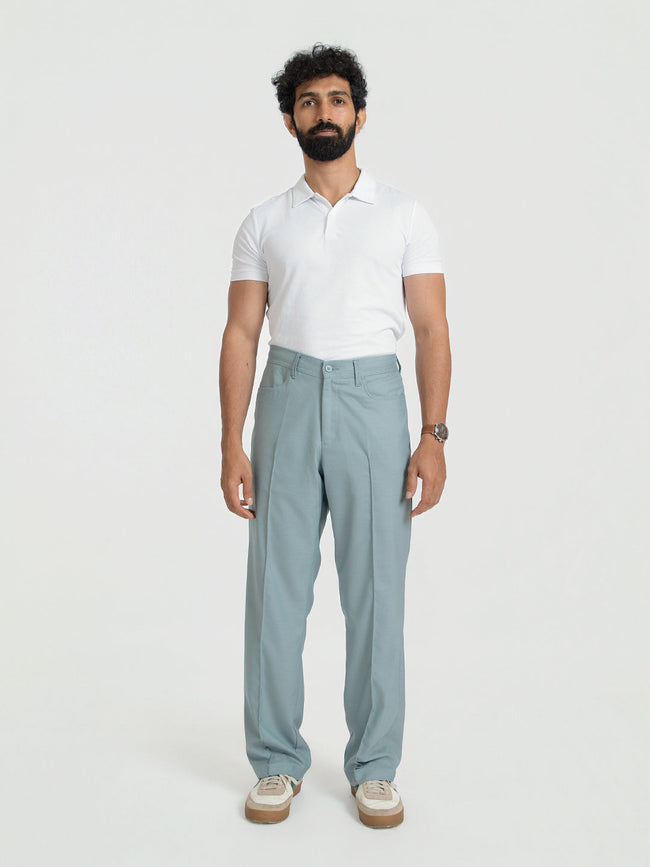 Korean Teal Relaxed Fit Pintuck Pants