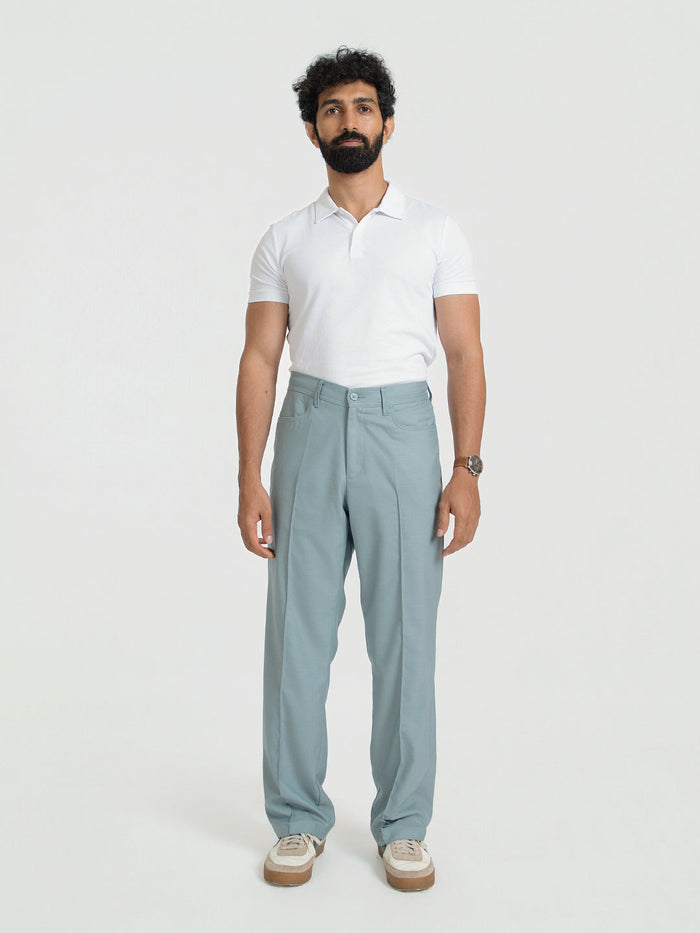 Korean Teal Relaxed Fit Pintuck Pants