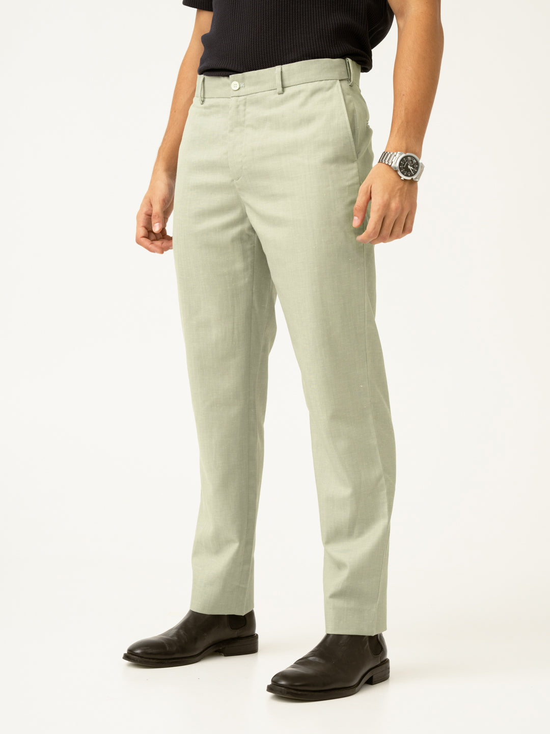 Sorrel Green Melange Stretch Formal Pants