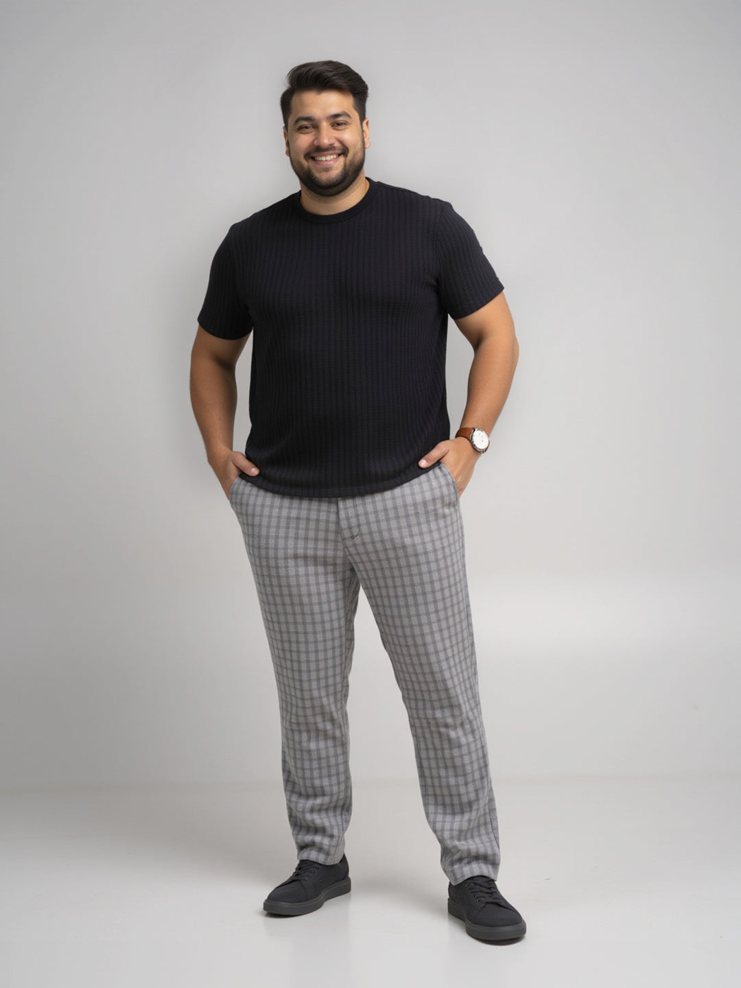 Crane Grey Window Checks Plus Size Power-Stretch Pants