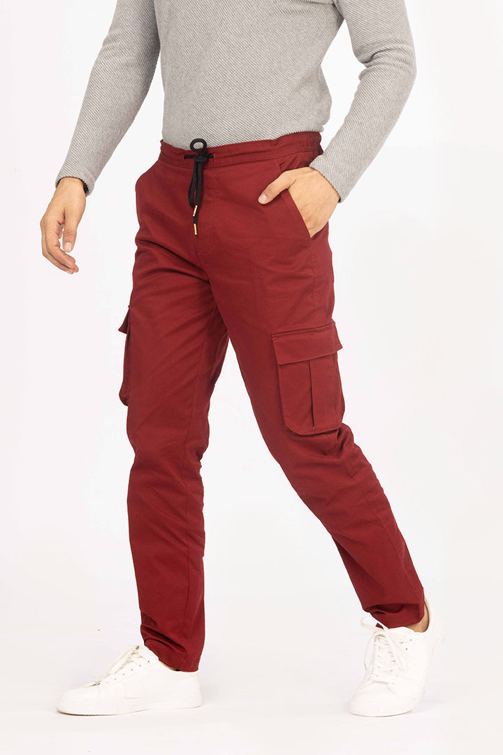 Cherry Red Stretch Cargo Pants