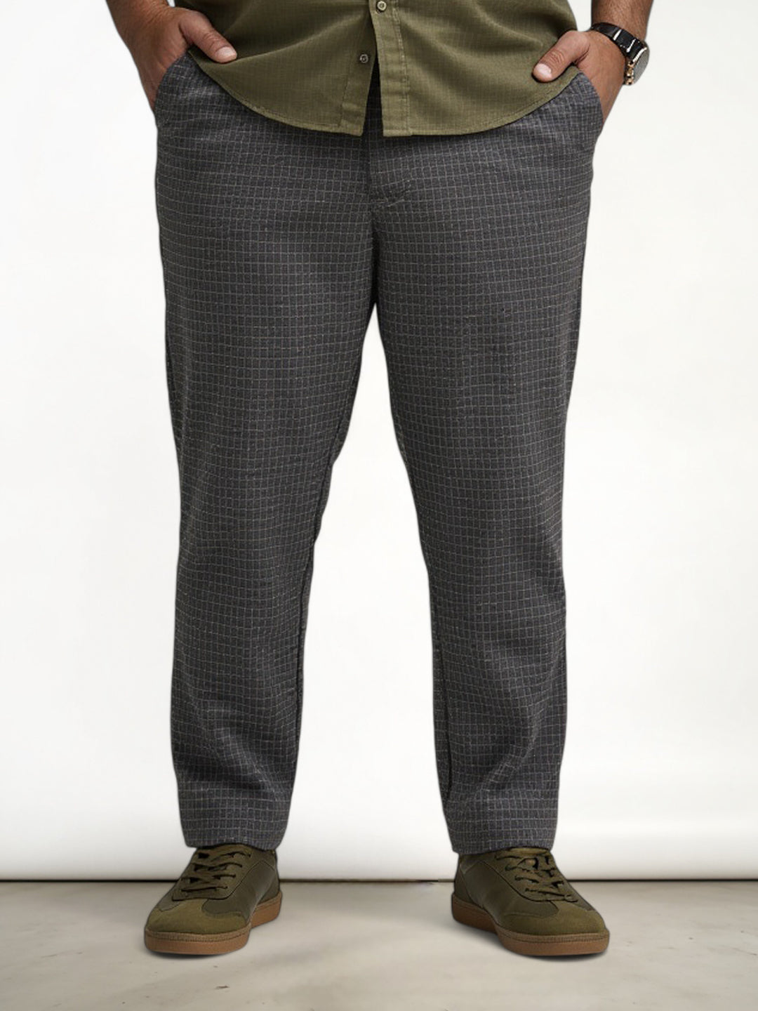 Grey Checks Plus Size Power-Stretch Pants