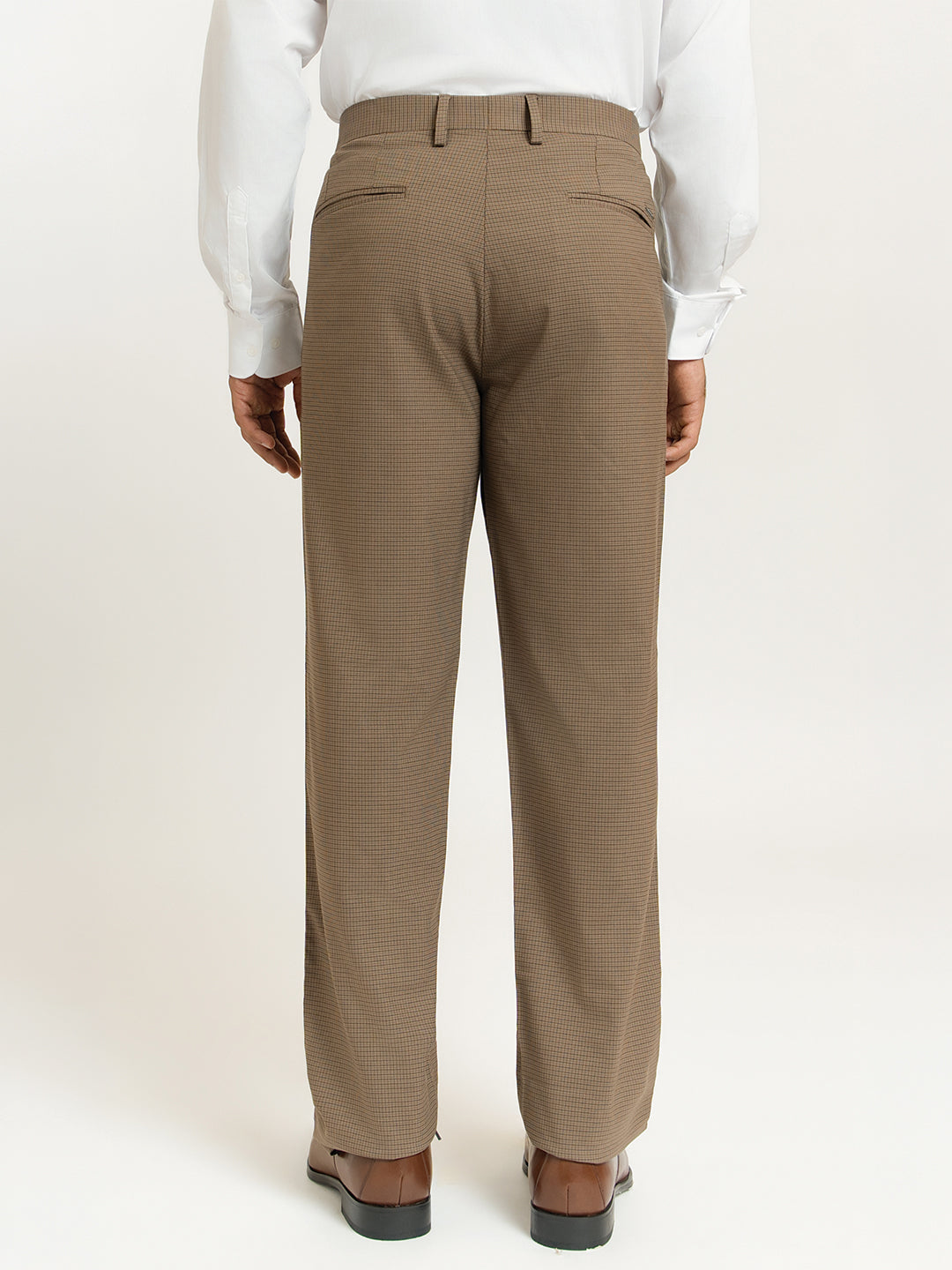 Terraforge Brown Micro Checks Relaxed Fit Formal Trousers