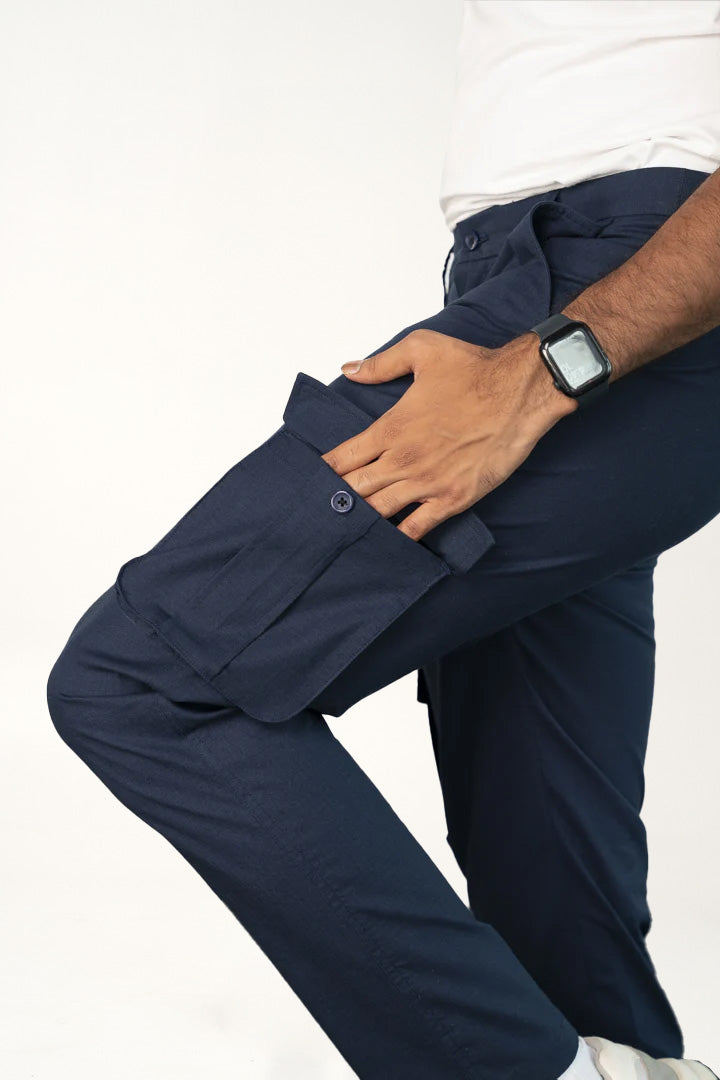 Blue Ripstop Textured Cargo Pants