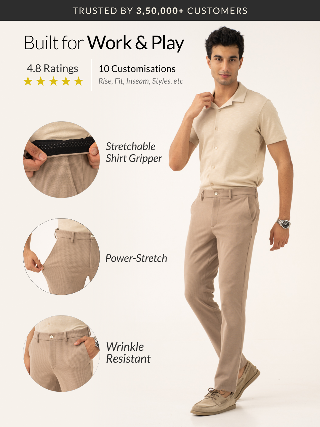 Byte Beige Waffle Textured Power-Stretch Pants
