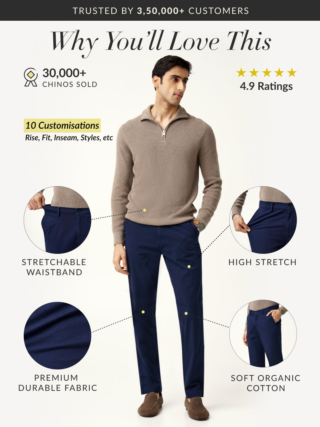 Classic Navy Stretch Chinos