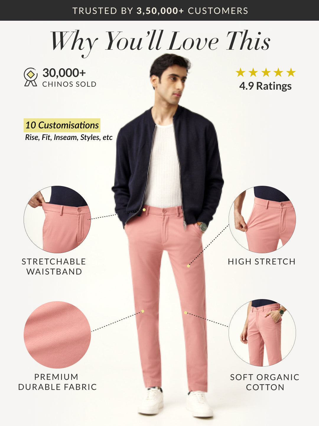 Coral Cotton Stretch Chinos