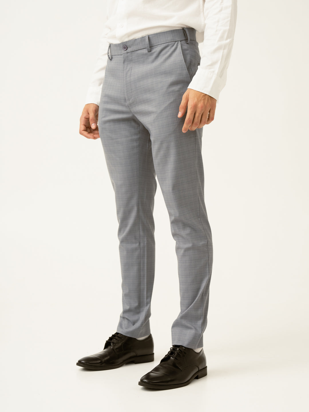 Dolphin Grey Checks Slim Fit Stretch Formal Pant
