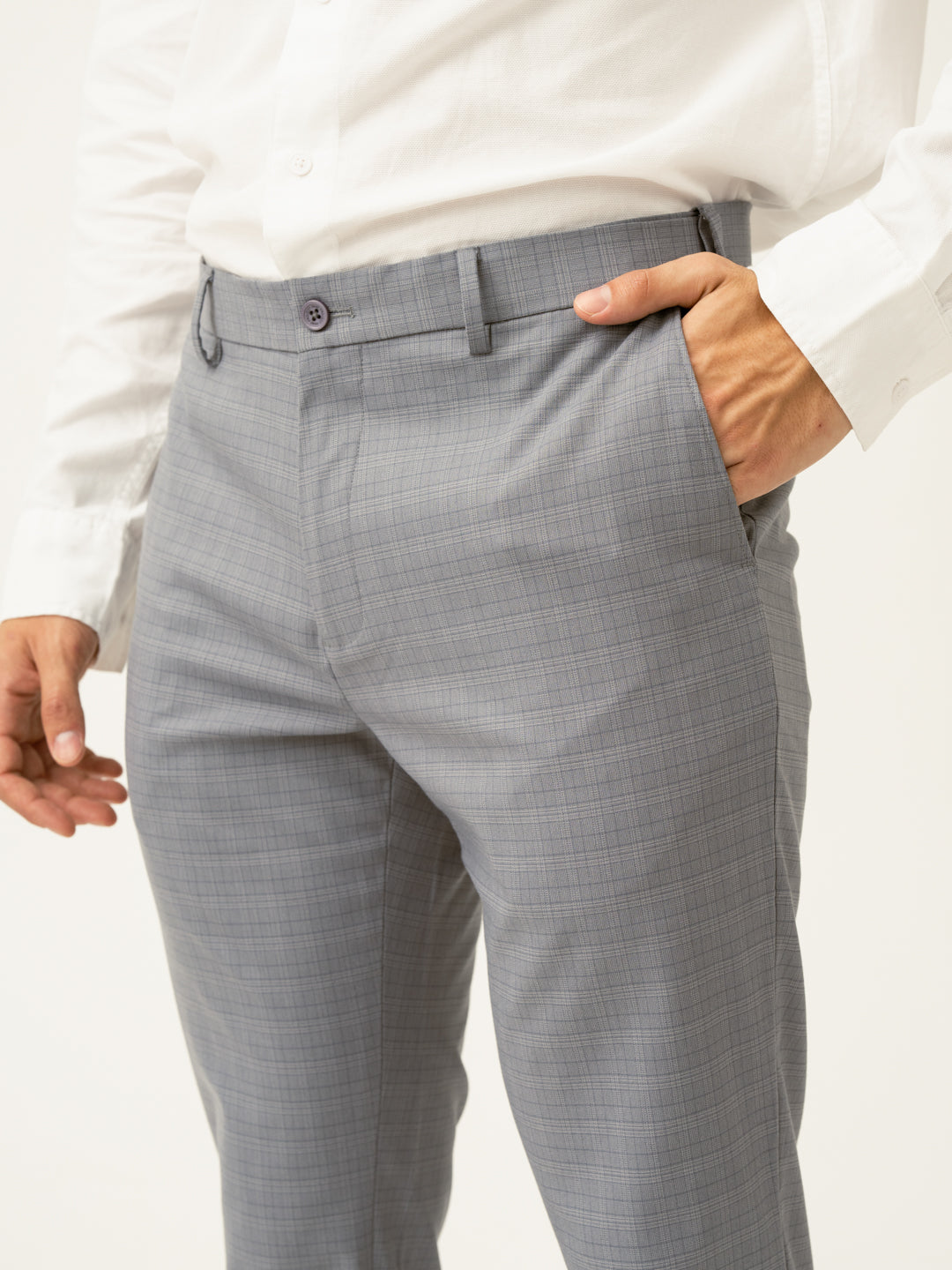 Dolphin Grey Checks Slim Fit Stretch Formal Pant