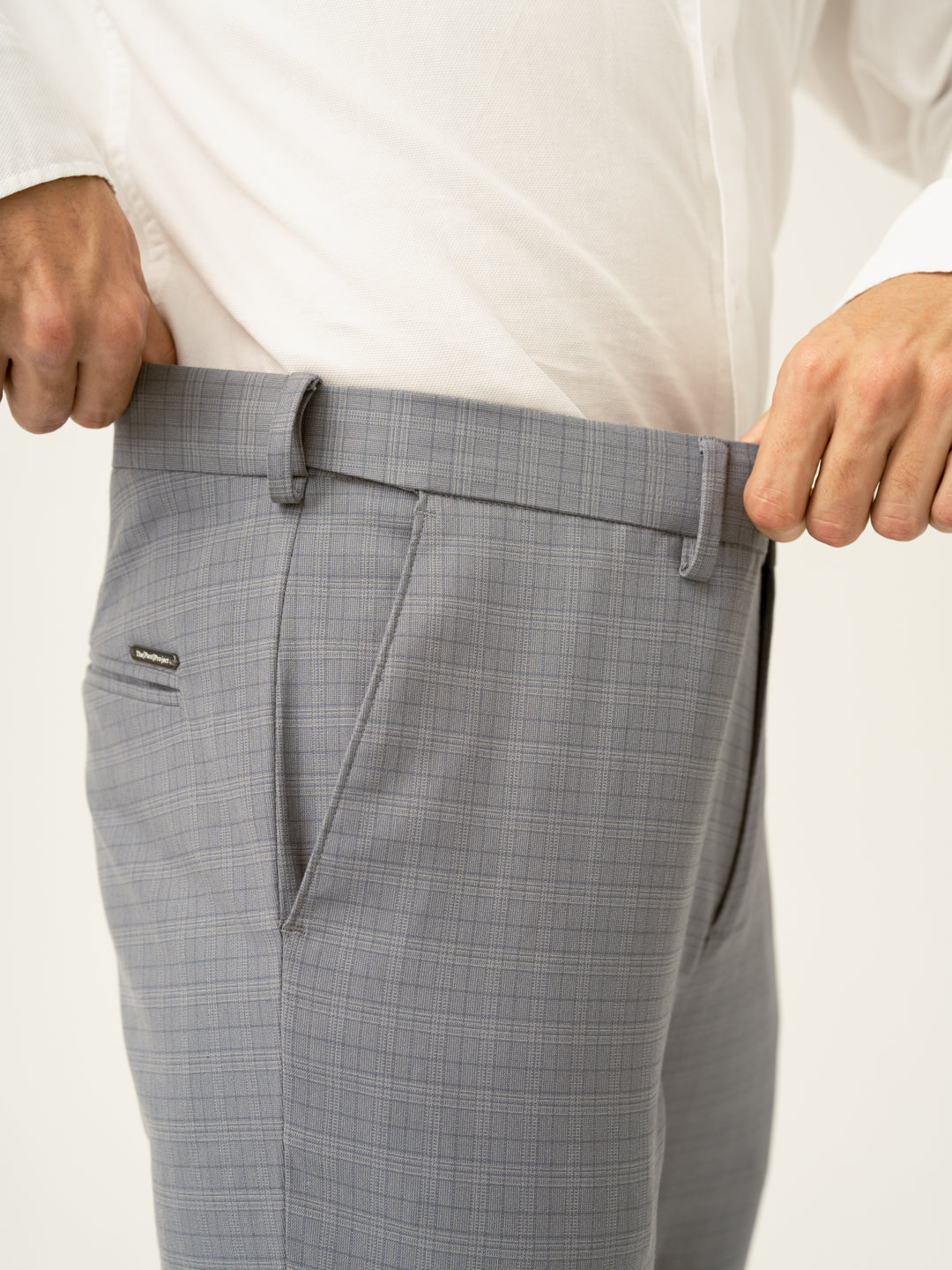 Dolphin Grey Checks Slim Fit Stretch Formal Pant