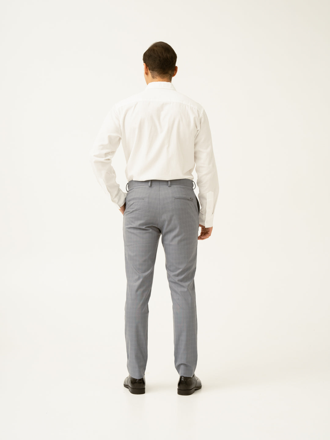 Dolphin Grey Checks Slim Fit Stretch Formal Pant