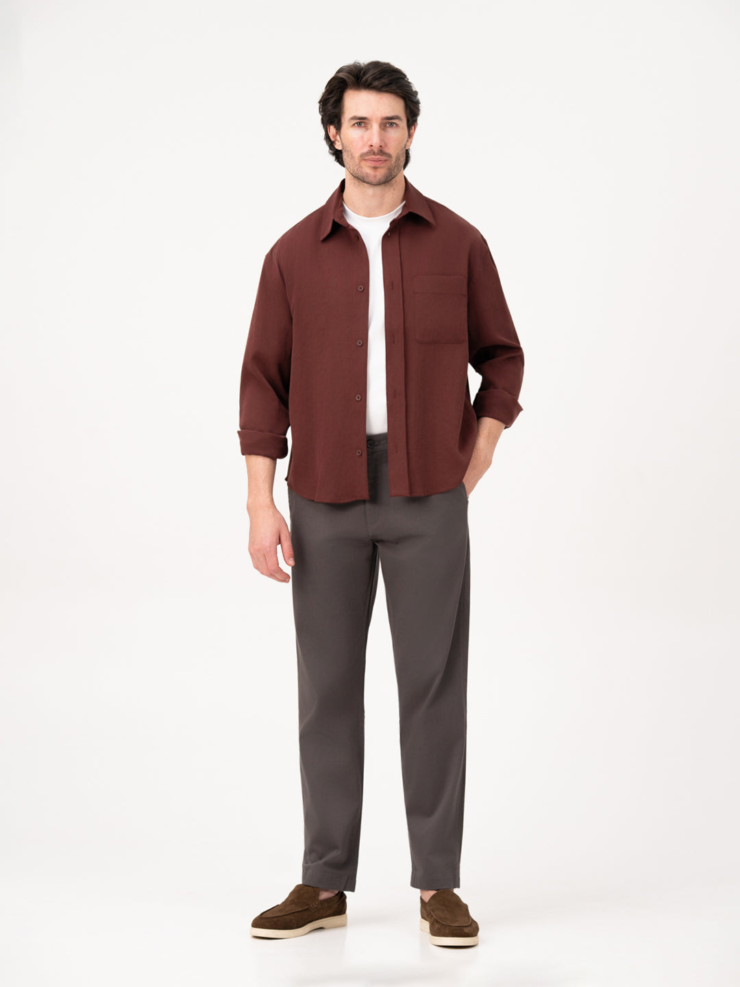 Ashvane Grey Relaxed Fit Stretch Chinos for Men
