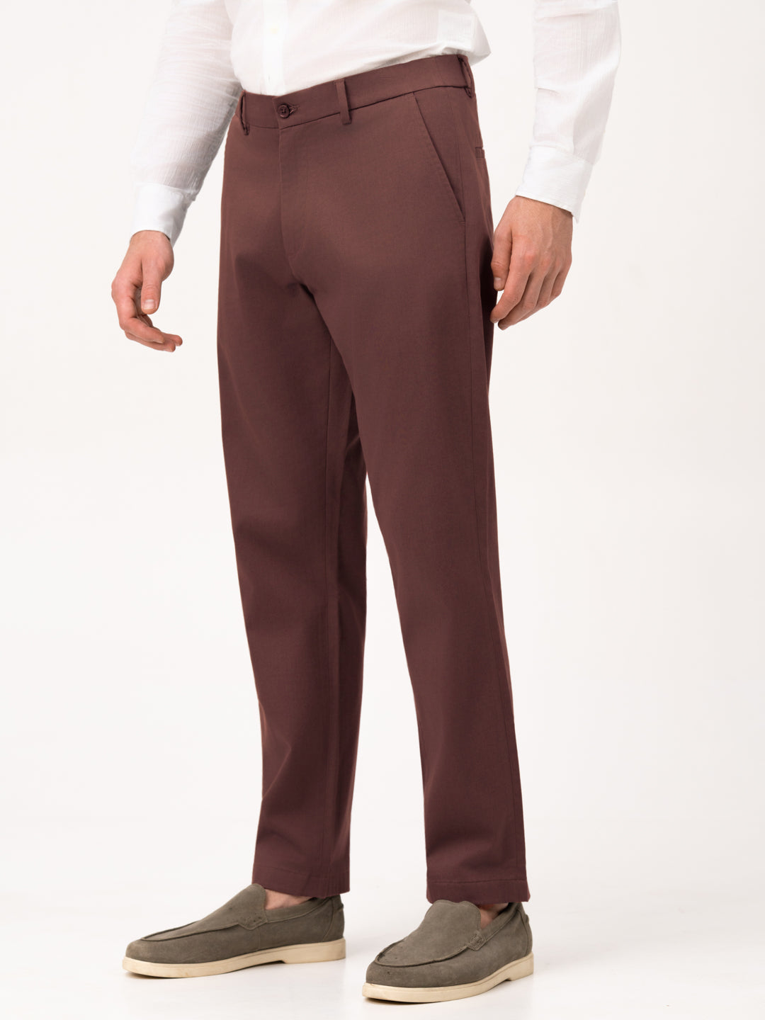 Cognora Brown Relaxed Fit Stretch Chinos for Men