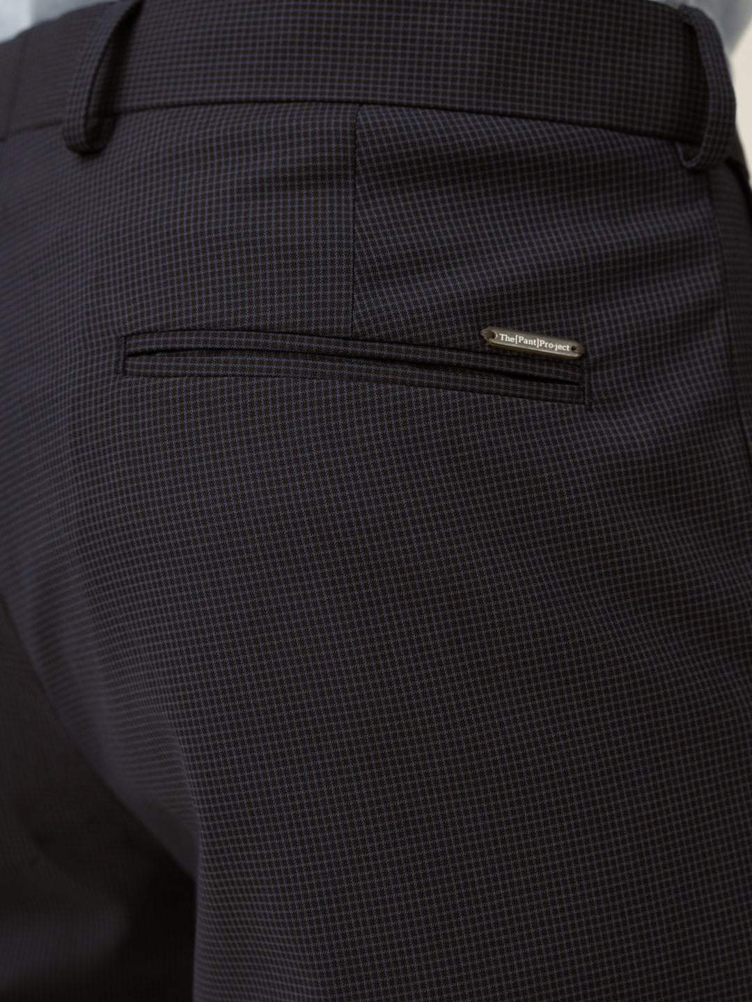 Whale Blue Mini Checks Relaxed Fit Stretch Formal Pants