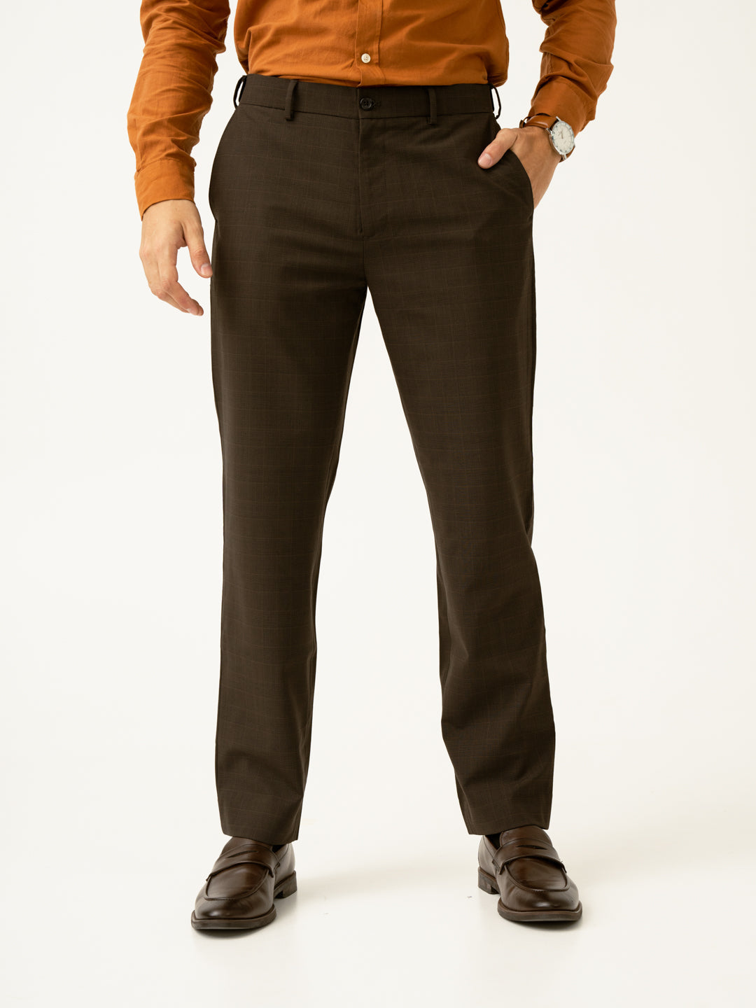 Bond Brown Checks Merino Wool Pants