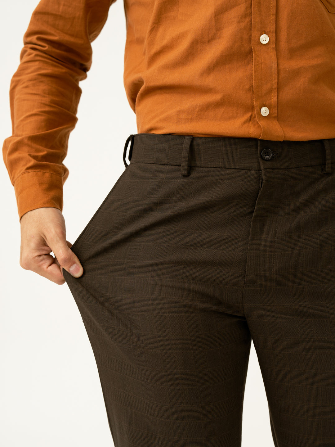 Bond Brown Checks Merino Wool Pants