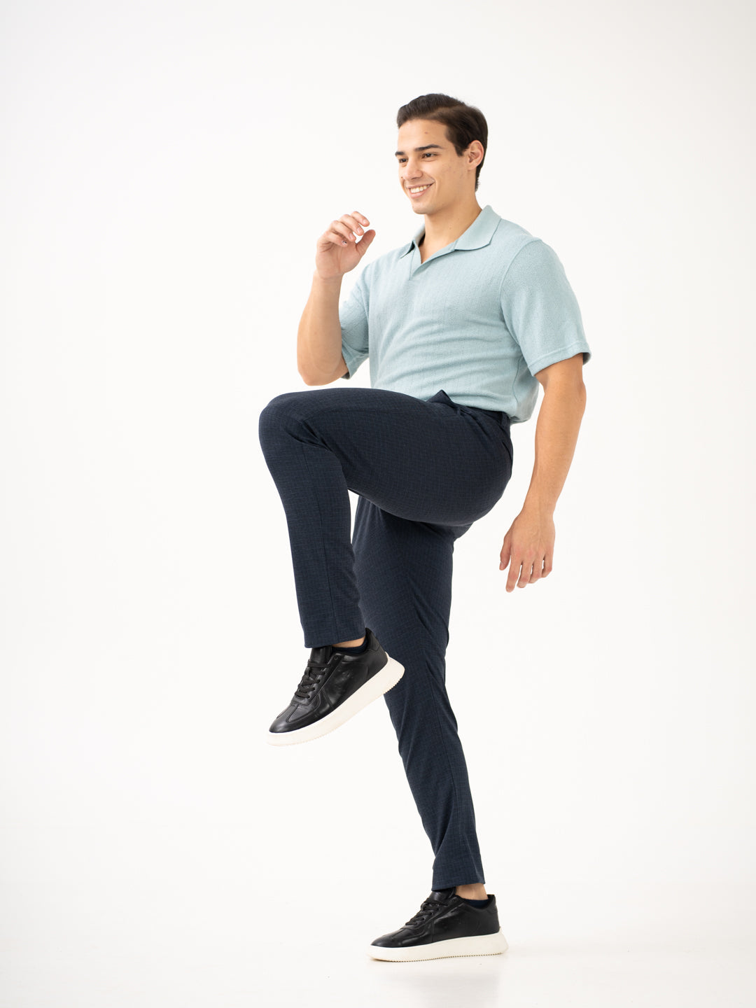 Navy Blue Checks Power-Stretch Pants